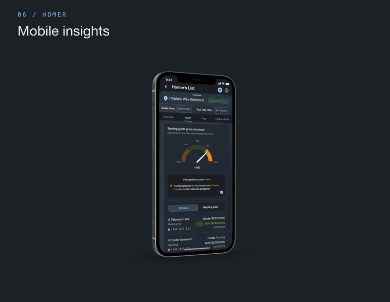 Homer mobile property price insights