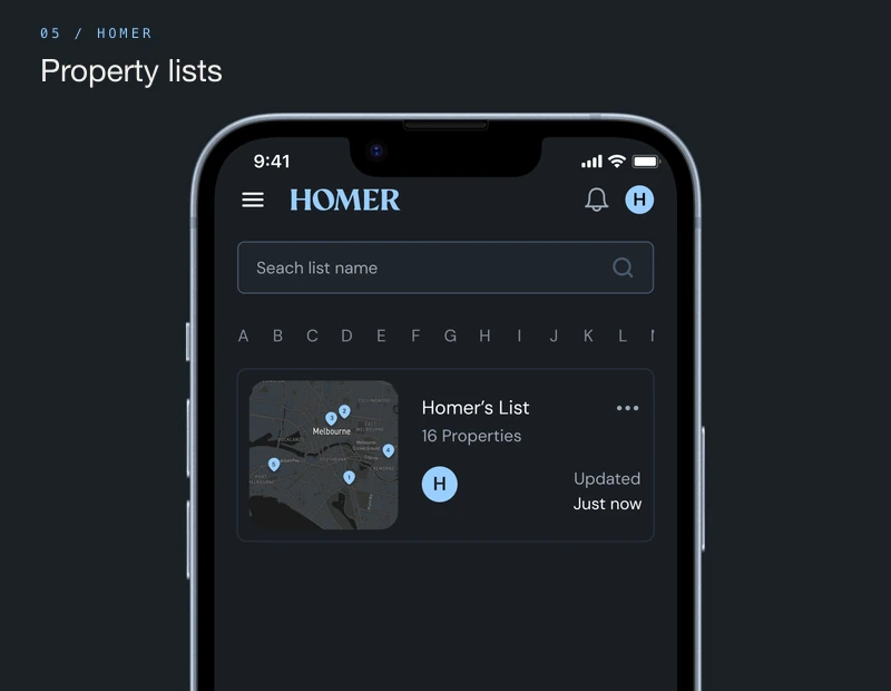 Homer saved property lists on mobile
